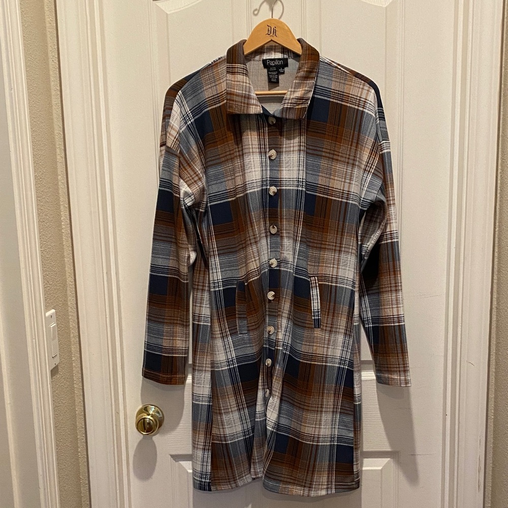 Papillon womens flannel print dress- large